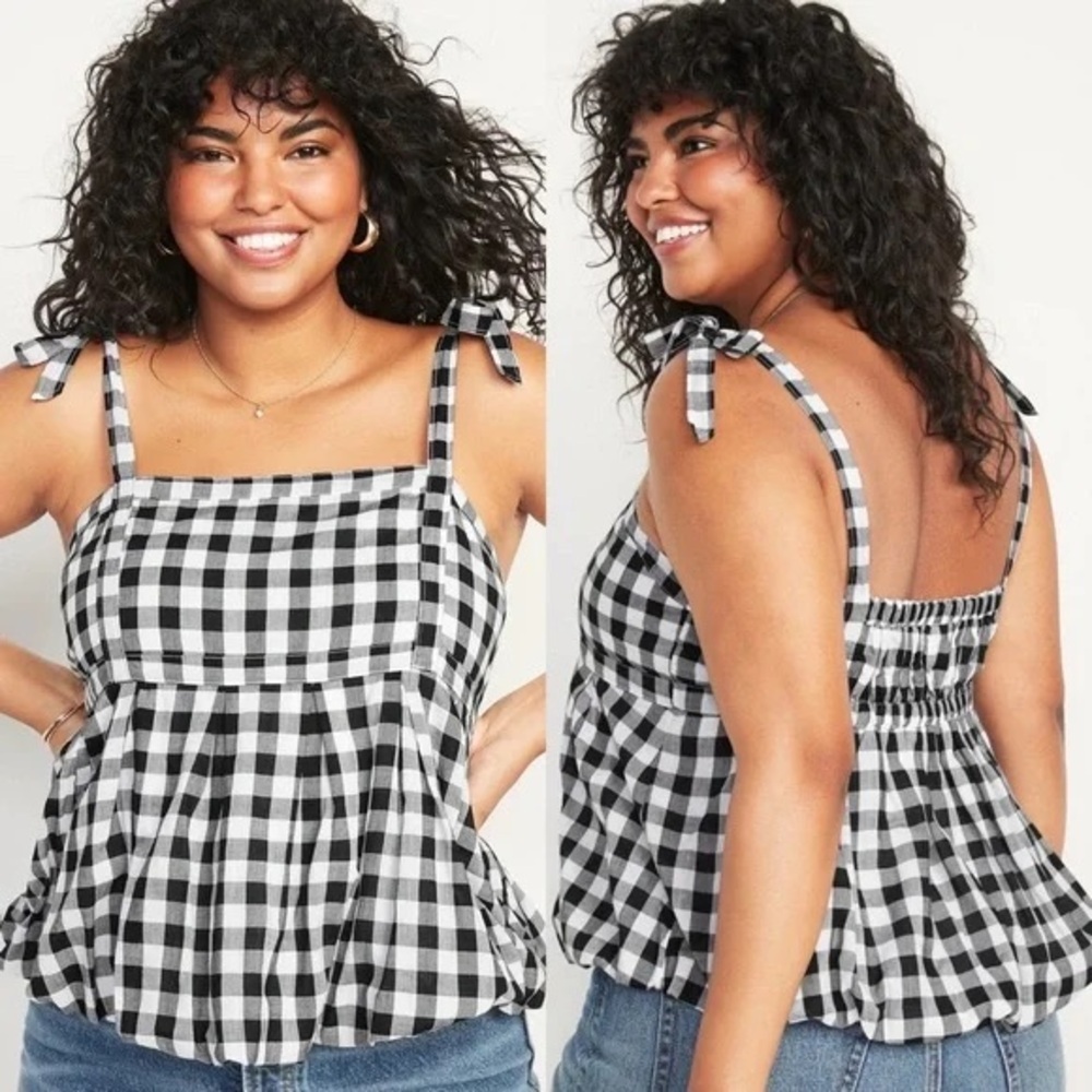 Old Navy Black and White Gingham Bubble Hem Baby Doll Tank Size Large